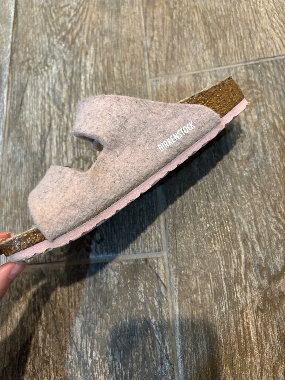 Birkenstock Kids Pink Felt Shearling Arizona Two-Strap Sandals size 31 N US 13